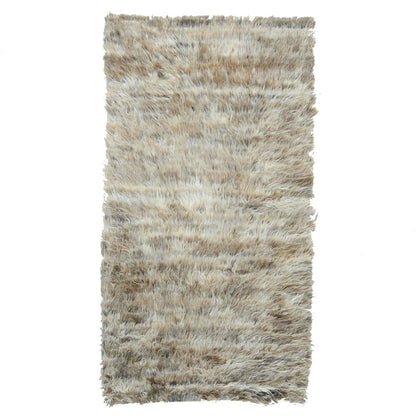 2'10"X5'5" Beige Shaggy Moroccan Undyed Natural Wool Hand Knotted Rug