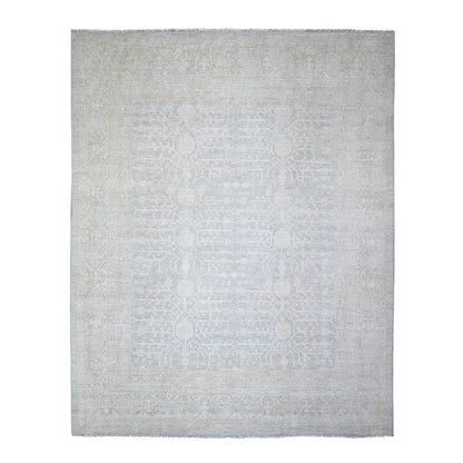 8'X9'10" Chrome Gray Khotan Pomegranate Wool Hand Knotted Oriental Rug