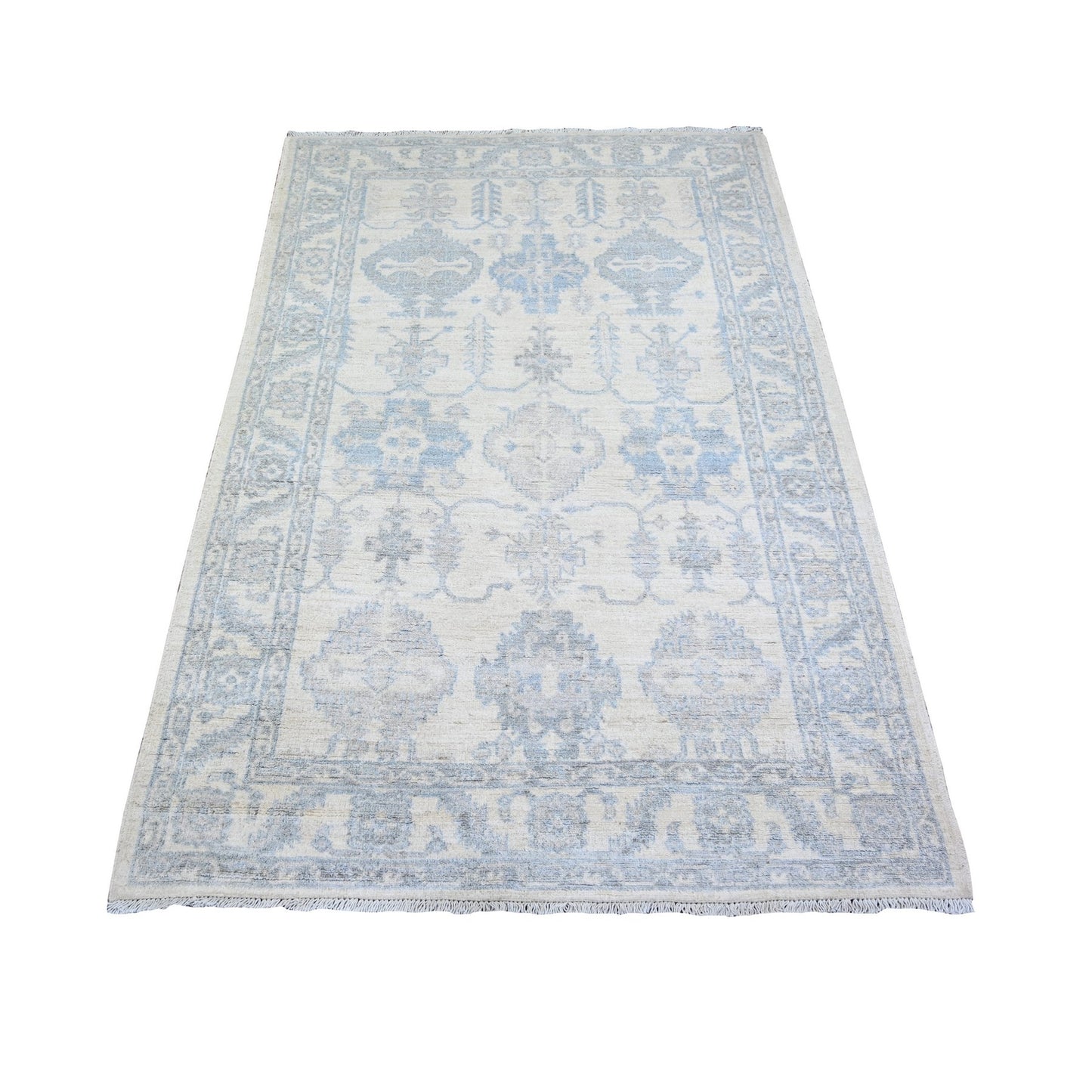4'X5'9" Commercial White Finer Peshawar Wool Hand Knotted Oriental Rug
