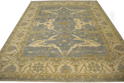Handmade Oushak Oriental Rug Muted Gray Floral