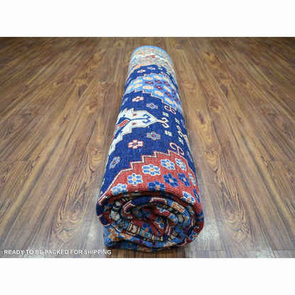 9'2"X11'10" Blue Afghan Ersari With Large Elements Wool Hand Knotted Rug