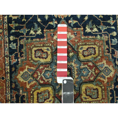 2'6"X11'5" Navy Heris With Medallions Design Hand Knotted Wool Runner Rug