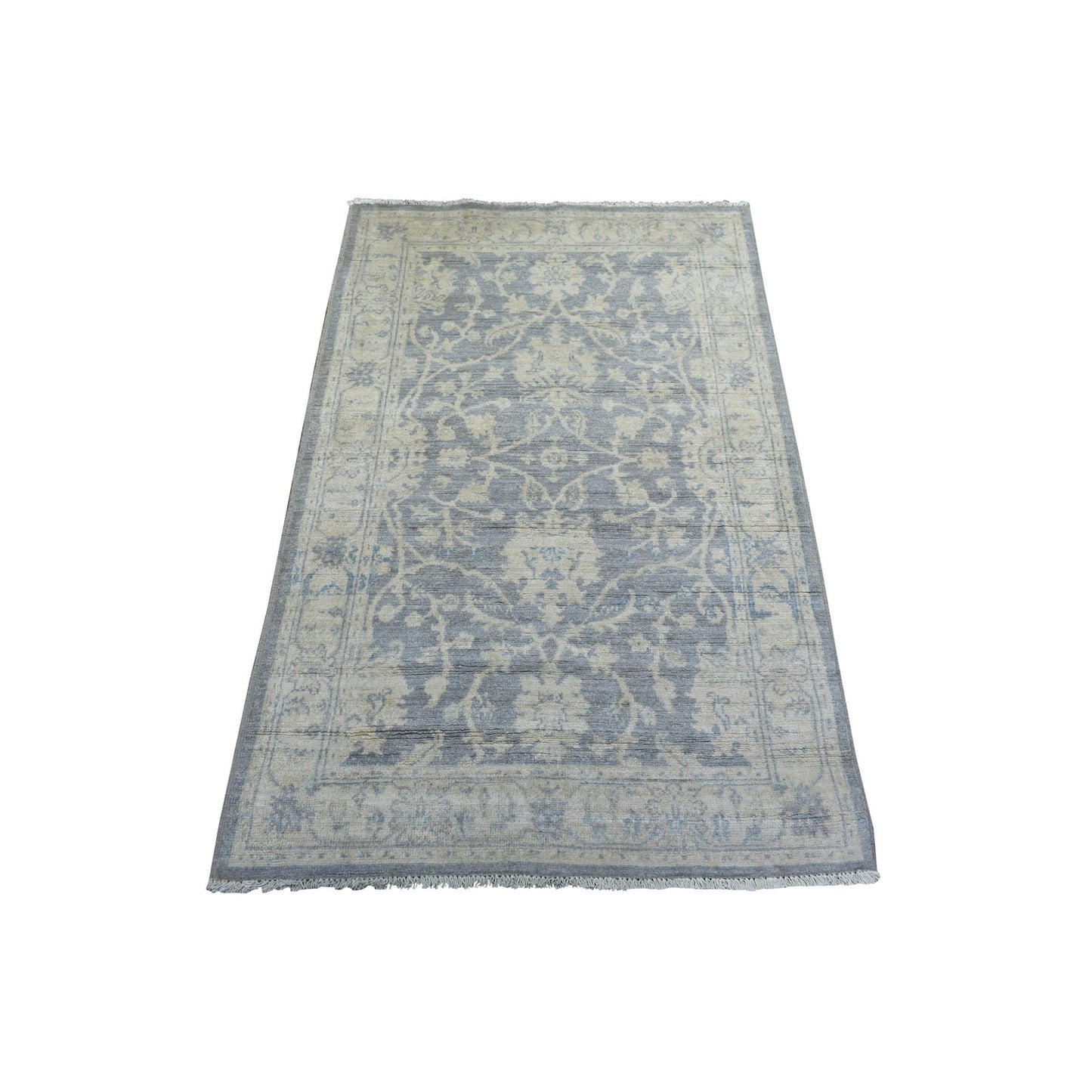 3'X4'10" Gray Pure Wool Natural Dyes Hand Knotted Stone Wash Peshawar Rug