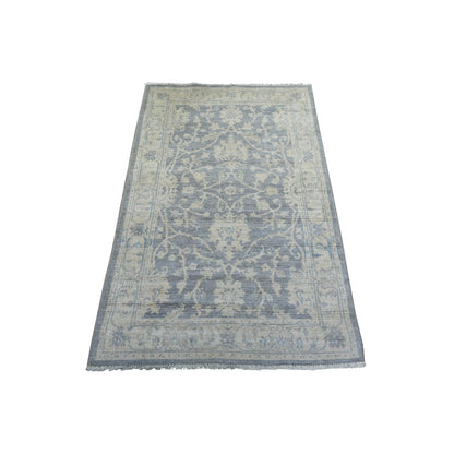 3'X4'10" Gray Pure Wool Natural Dyes Hand Knotted Stone Wash Peshawar Rug