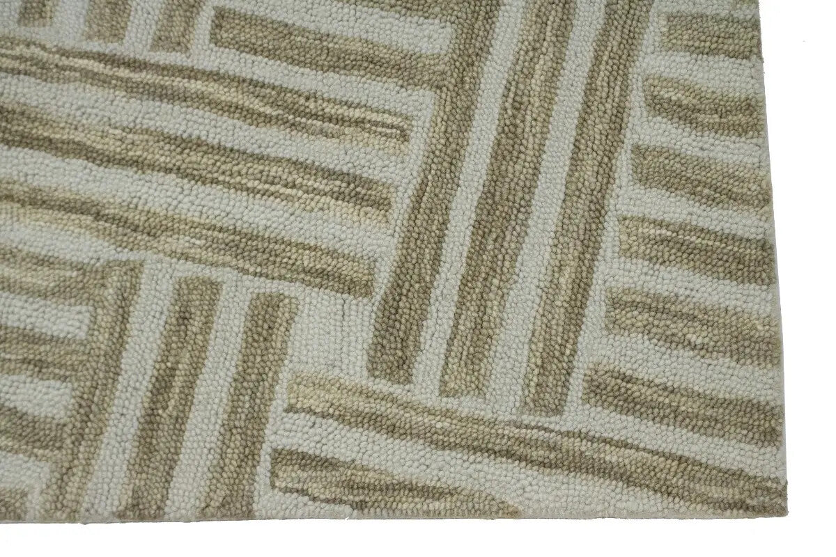 Hand-Knotted Tan Geometric Wool Area Rug Modern