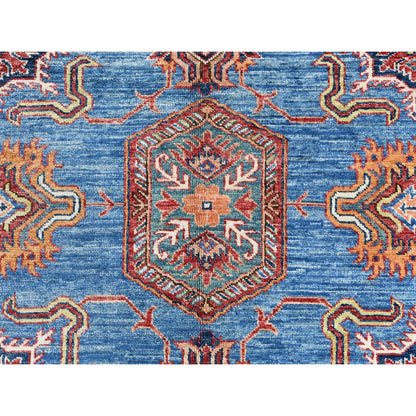 9'2"X11'10" Denim Blue Caucasian Design Super Kazak Wool Hand Knotted Rug