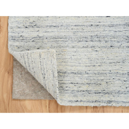 2'6"X6' Ivory Wool Hand Loomed Plain Modern Striae Design Runner Rug
