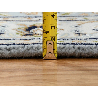 2'6"X13'9" Blue Nain Flower Design 250 Kpsi Wool Hand Knotted Runner Rug