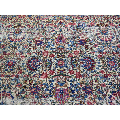 8'9"X11'3" Beige Antique Farsian Karman Distressed Hand Knotted Wool Rug