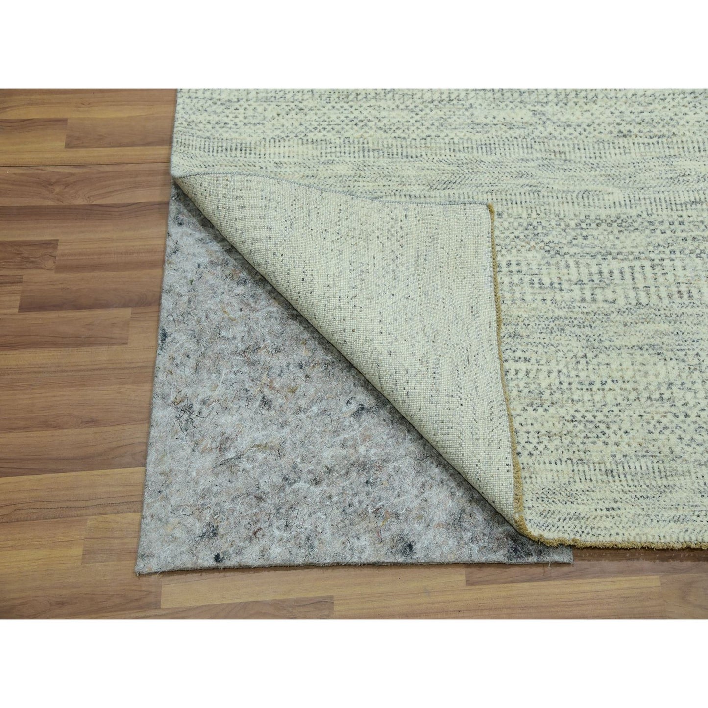 6'X9' Polar Bear White Modern Grass Design Hand Knotted Wool Oriental Rug