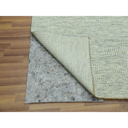 6'X9' Polar Bear White Modern Grass Design Hand Knotted Wool Oriental Rug