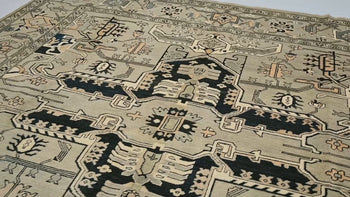 8X8 Hand-Knotted Heriz Serapi Oriental Rug Geometric Carpet