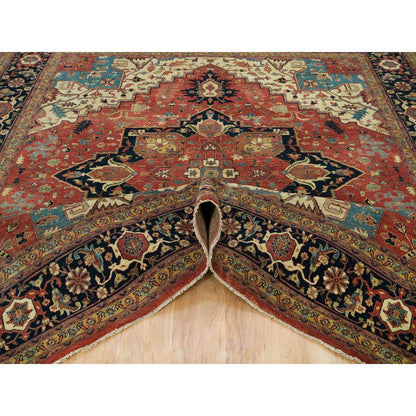 10'X10' Red Hand Knotted Heris Re-Creation Wool Square Oriental Rug