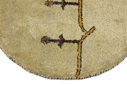 Tribal Pictorial Rug Handmade Round Carpet Indo-Gabbeh Wool Oriental 3X3 ft