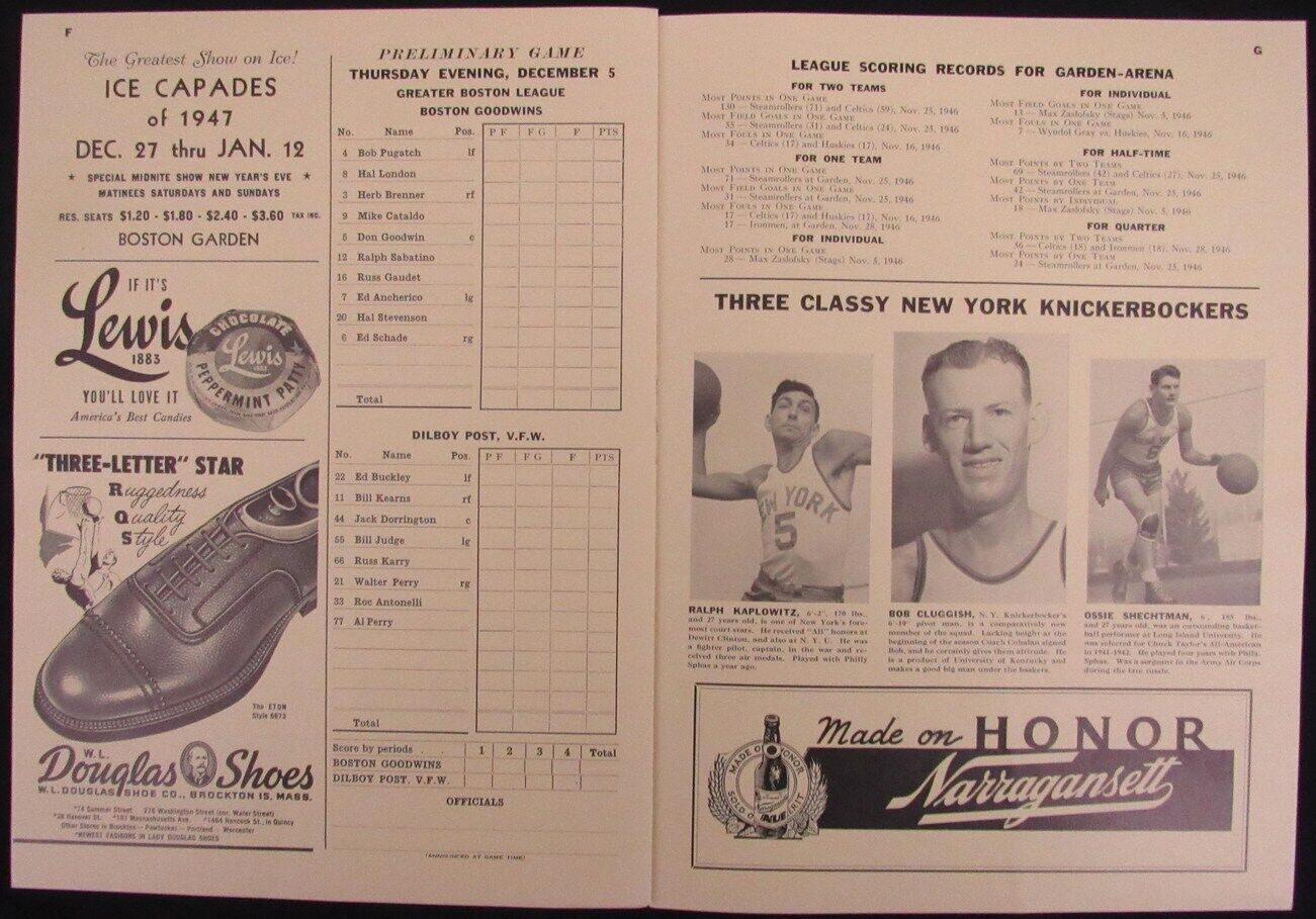 Vintage 1946 Boston Celtics Vs. Detroit Falcons