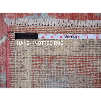 5'X6'10" Red Afghan Angora Oushak Leaf Design Hand Knotted 100% Wool Rug