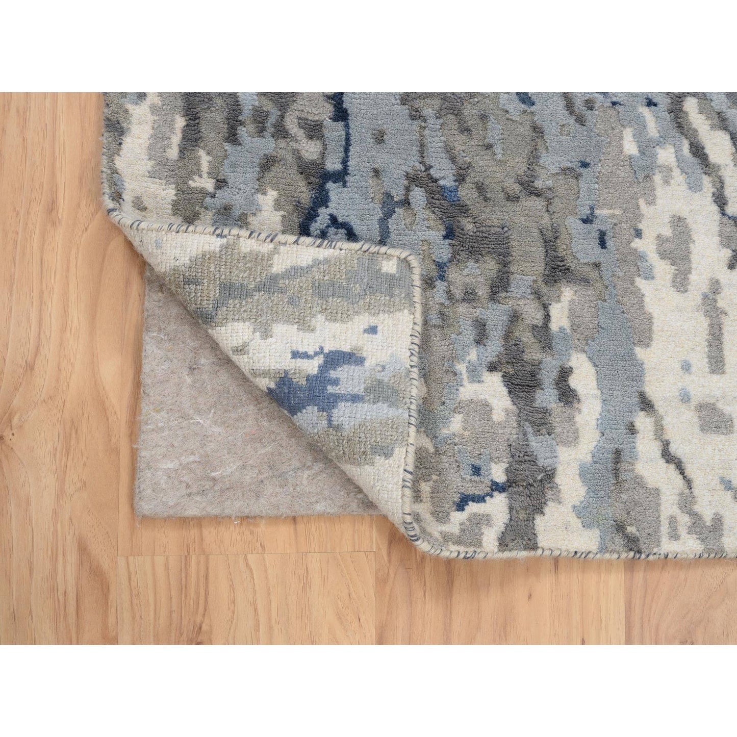 Runner Oriental Rug - 2'6"x6'2" Denim Blue Wool and Art Silk - Hand Knotted