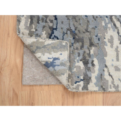 Runner Oriental Rug - 2'6"x6'2" Denim Blue Wool and Art Silk - Hand Knotted