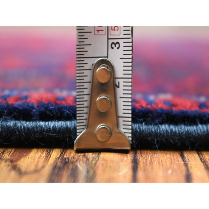 2'10"X12'6" Deep Red Soft Wool Hand Knotted Afghan Khamyab Runner Rug