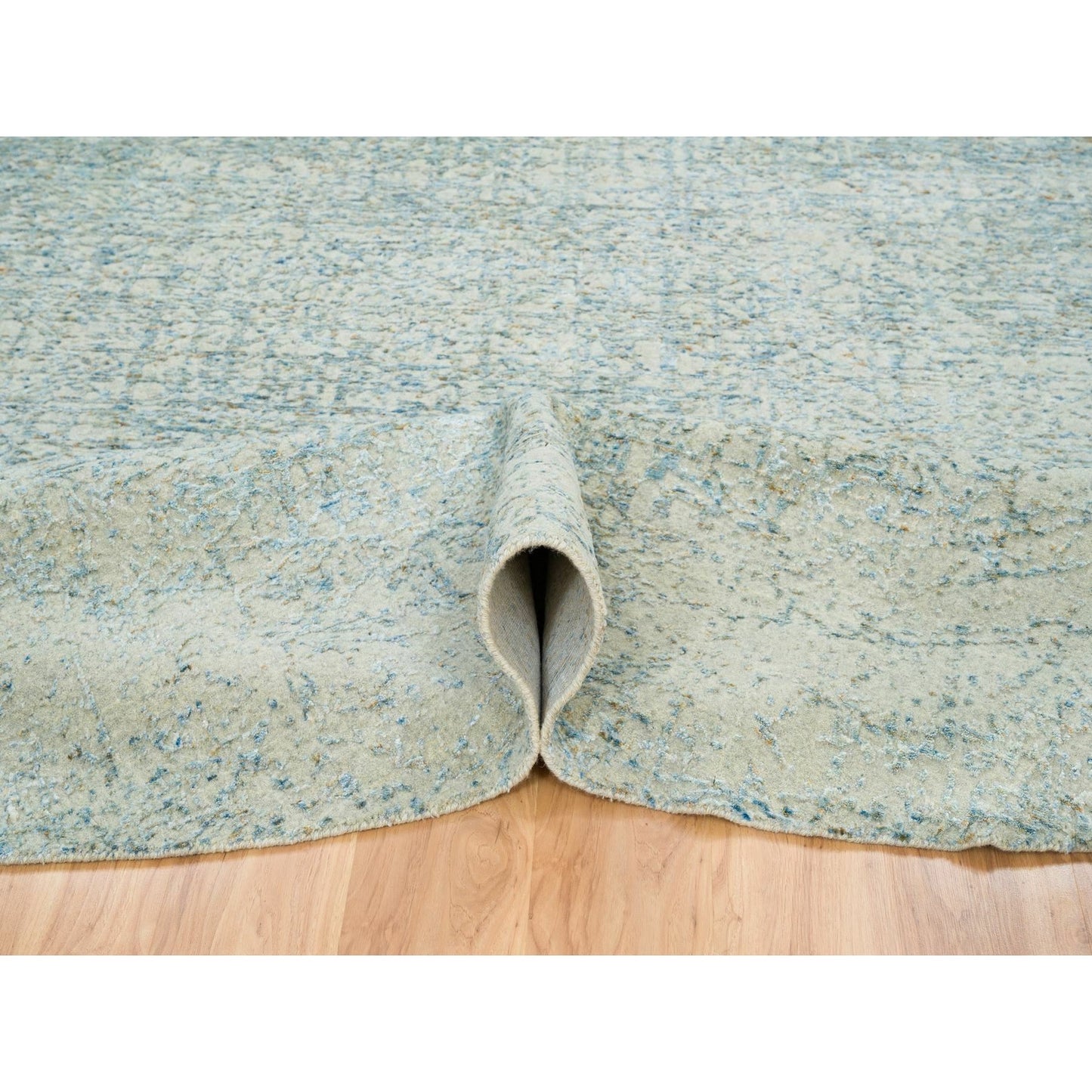 11'10"X11'10" Gray Wool And Silk Modern Jacquard Hand Loomed Round Rug