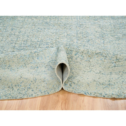 11'10"X11'10" Gray Wool And Silk Modern Jacquard Hand Loomed Round Rug