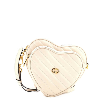 Gucci Interlocking G Heart Shoulder Bag Diagonal Quilted Leather Mini