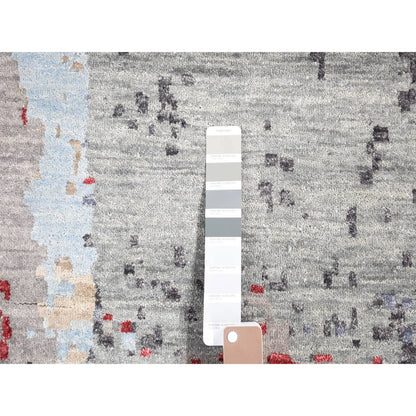 10'X14'2" Gray Abstract Design Denser Weave Pure Wool Hand Knotted Rug