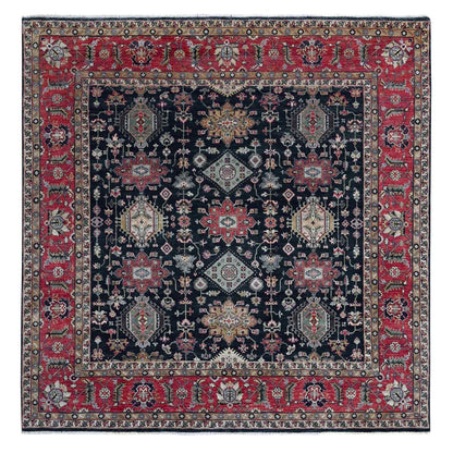 10'2"X10'2" Black Hand Knotted Karjihooz Design 100% Wool Square Rug