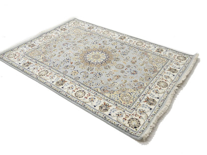 Oriental Silk Wool Floral 5X7 Gray Blue Nain Medallion Indo Blue