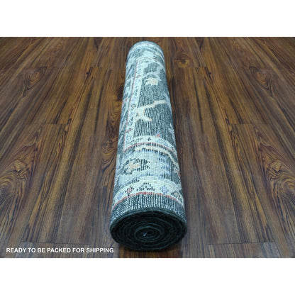 2'10"X9'10" Charcoal Black Angora Oushak Soft Wool Handknotted Runner Rug