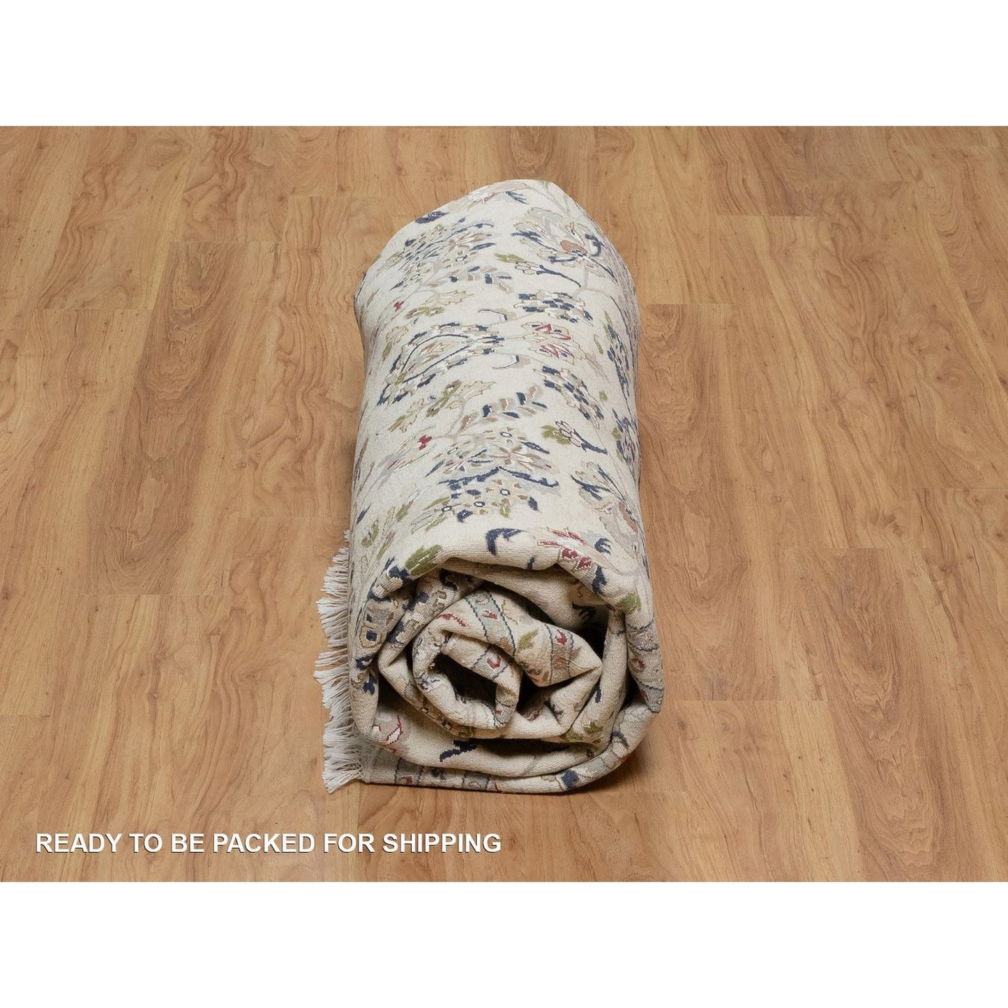 7'10"X7'10" Ivory Nain Floral Pattern Wool & Silk Hand Knotted Round Rug