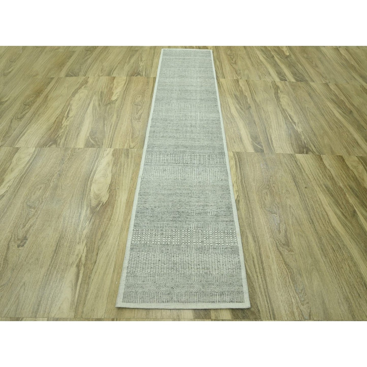 2'7"X10'3" Gray Hand Knotted Rug Wool Oxidized Grass Design Runner