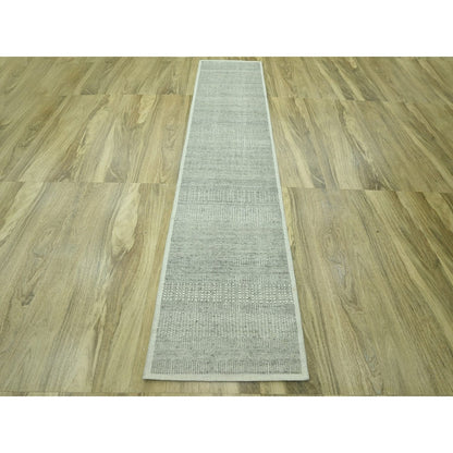 2'7"X10'3" Gray Hand Knotted Rug Wool Oxidized Grass Design Runner