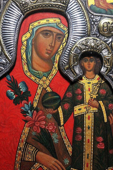 Antique Icon Jesus Christ Virgin Mary Hand Painting