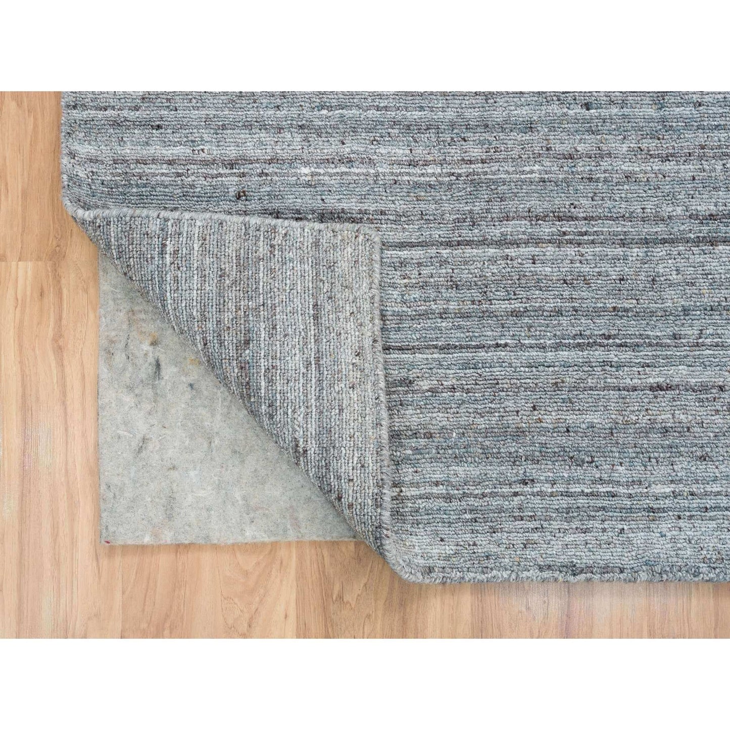 8'1"X8'1" Gray Wool Hand Loomed Modern Striae Design Square Oriental Rug