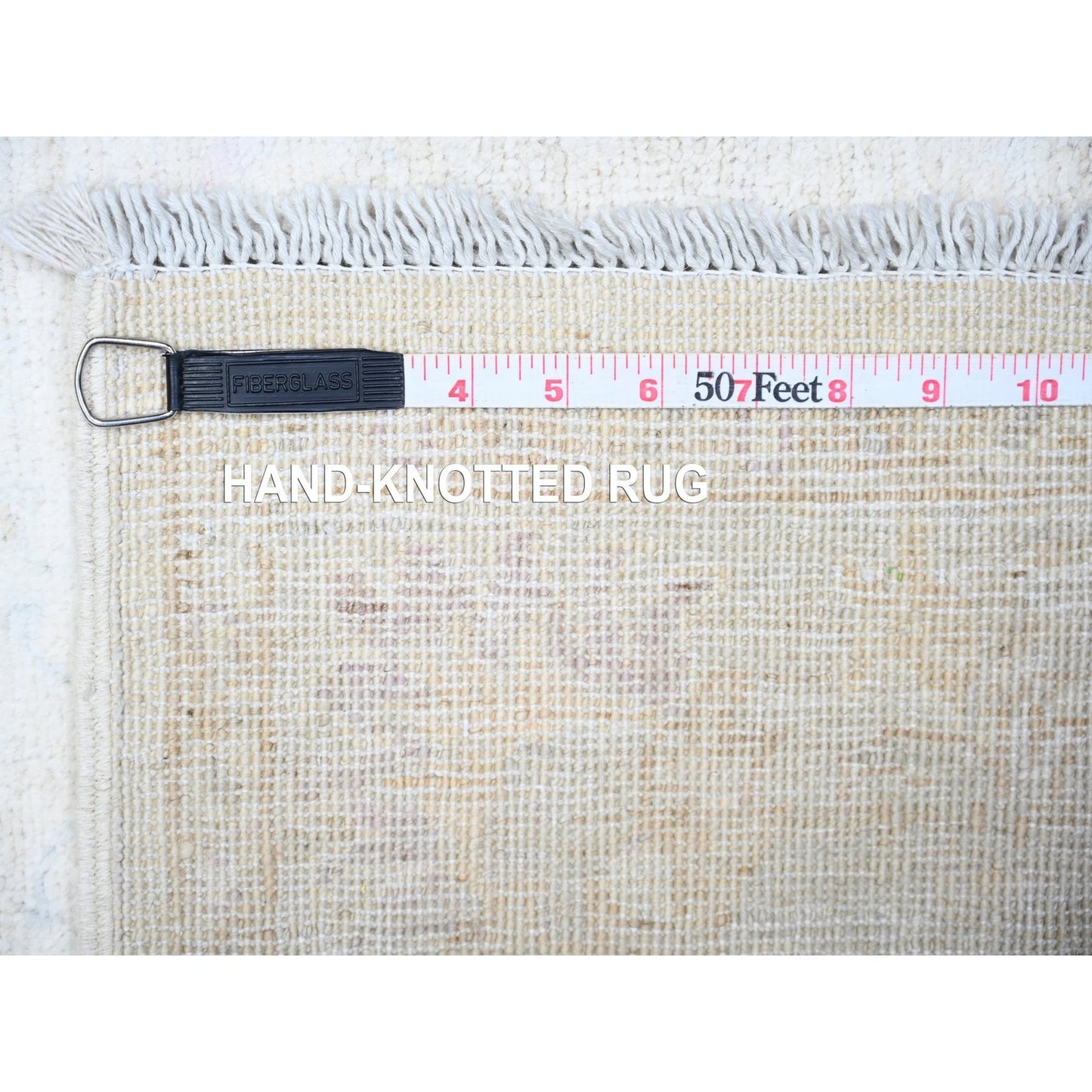 3'10"X11'2" White Diamond Hand Knotted White Wash Peshawar Runner Rug