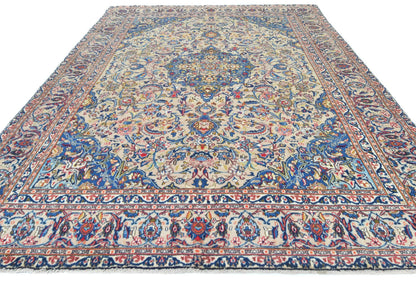 Vintage Handmade Beige Oriental Rug Floral Design