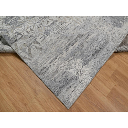 8'X10'1" White Nepali Modern Design Undyed Natural Wool Hand Knotted Rug