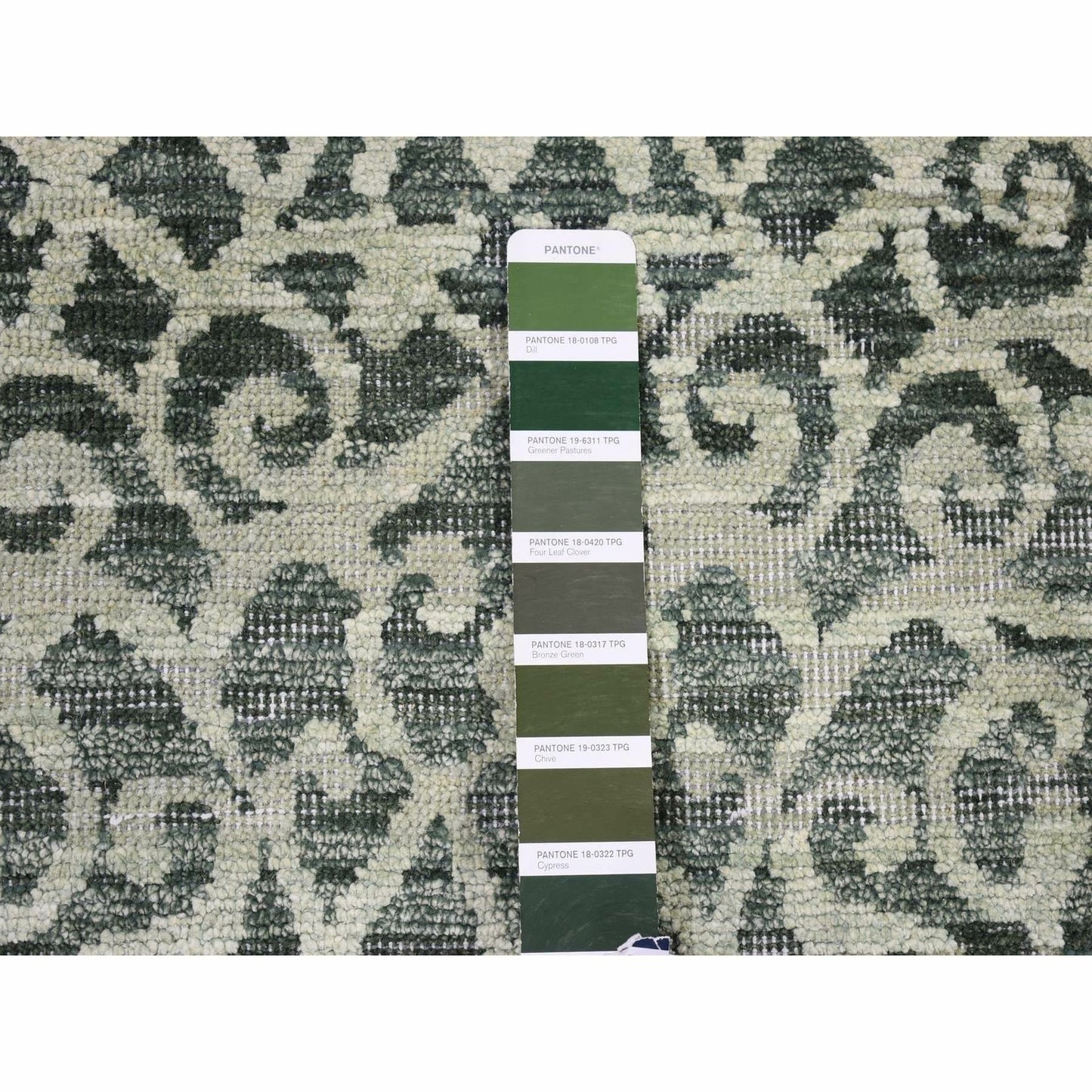 Rug 2'9"x8' Green Modern Hand Knotted Wool and Silk Runner Oriental