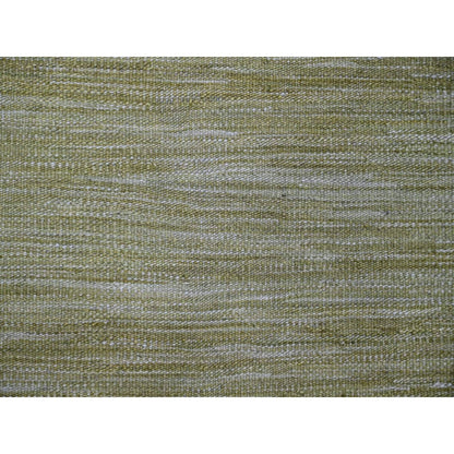 8'8"X12' Green Solid Design Hand Woven Hand Spun Wool Flat Weave Rug