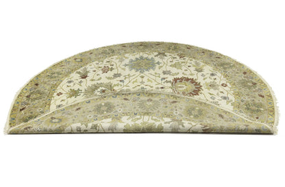 Hand-Knotted Cream Round Oushak Chobi Oriental