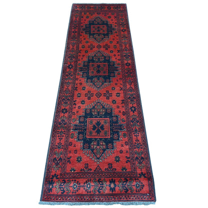 2'4"X7'9" Red Andkhoy Medallion Design 100% Wool Hand Knotted Runner Rug