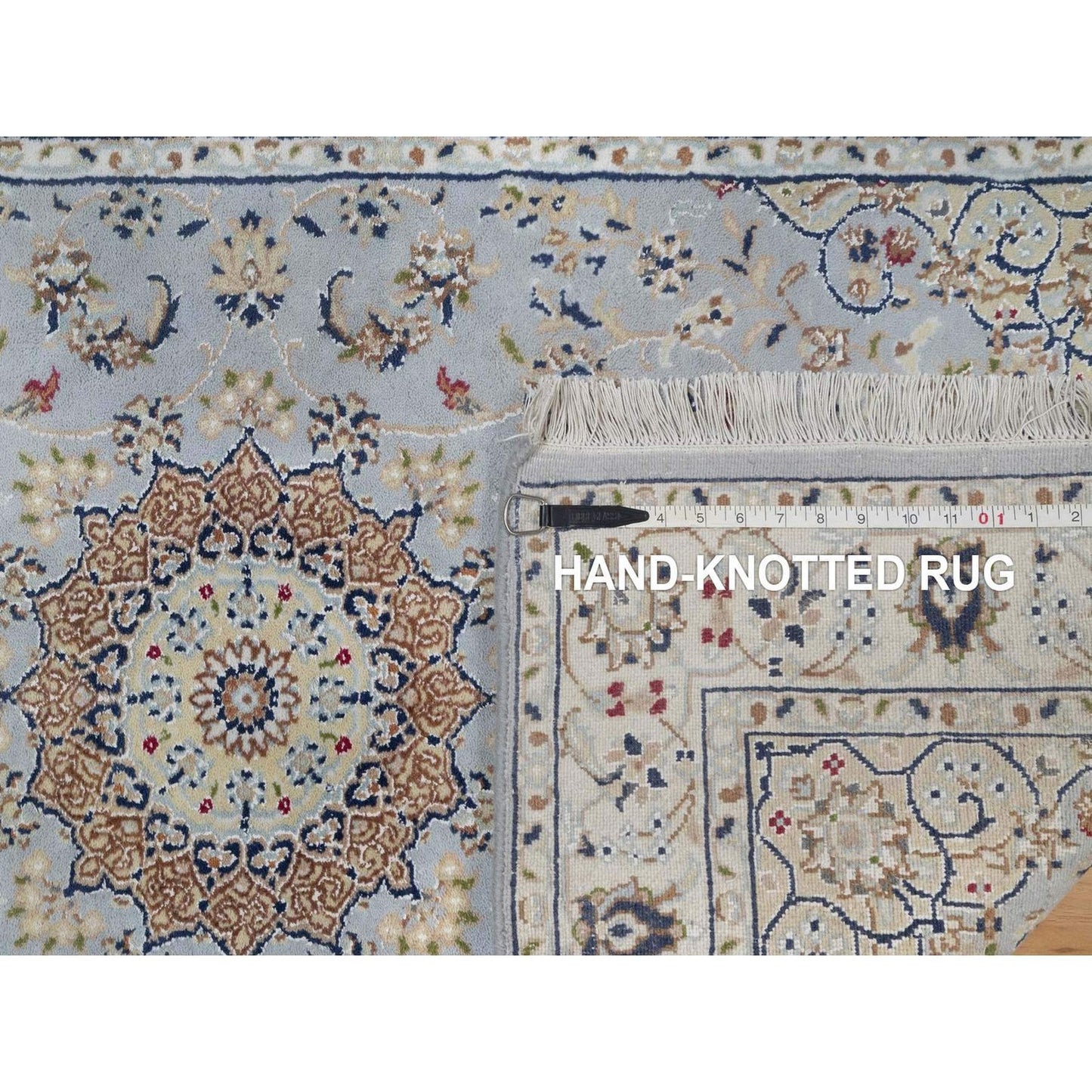 3'2"X5'2" Pigeon Blue 250 Kpsi Wool & Silk Nain Hand Knotted Oriental Rug