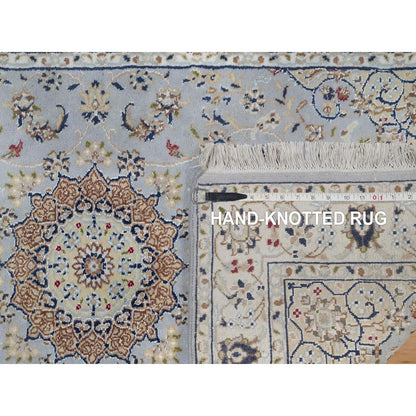 3'2"X5'2" Pigeon Blue 250 Kpsi Wool & Silk Nain Hand Knotted Oriental Rug