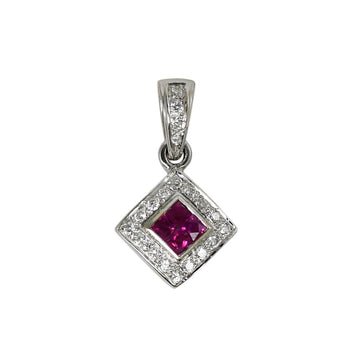 18K White Gold Ruby & Diamond Pendant .10Tdw, 3.1G