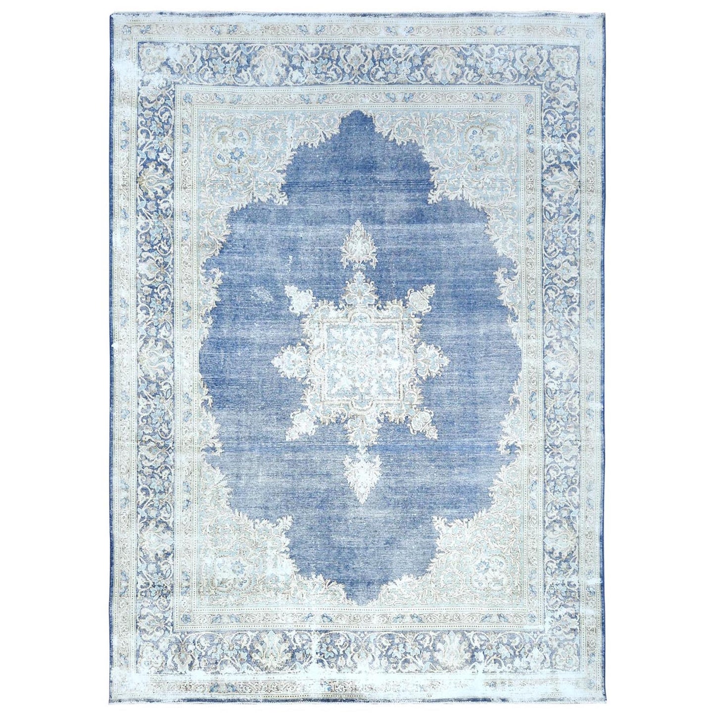 8'9"X12' Blue Wool Hand Knotted Shabby Chic Distressed Old Farsian Rug