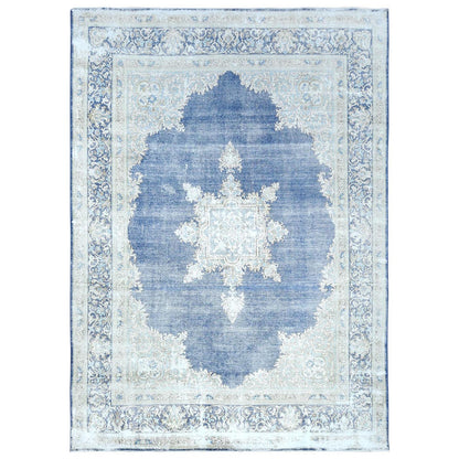 8'9"X12' Blue Wool Hand Knotted Shabby Chic Distressed Old Farsian Rug