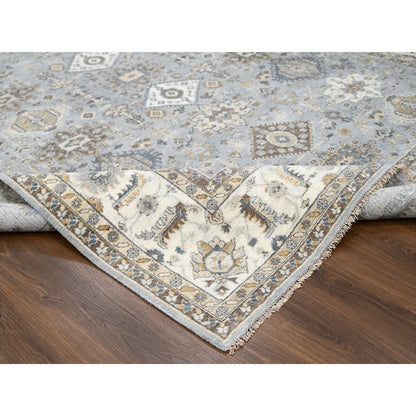 9'X11'10" Oxford Gray Hand Knotted Karajeh Design Soft Wool Oriental Rug