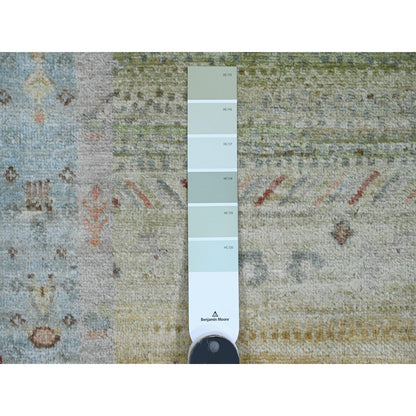 2'8"X14'8" Green Kashkuli Animal Figurines Wool Hand Knotted Runner Rug