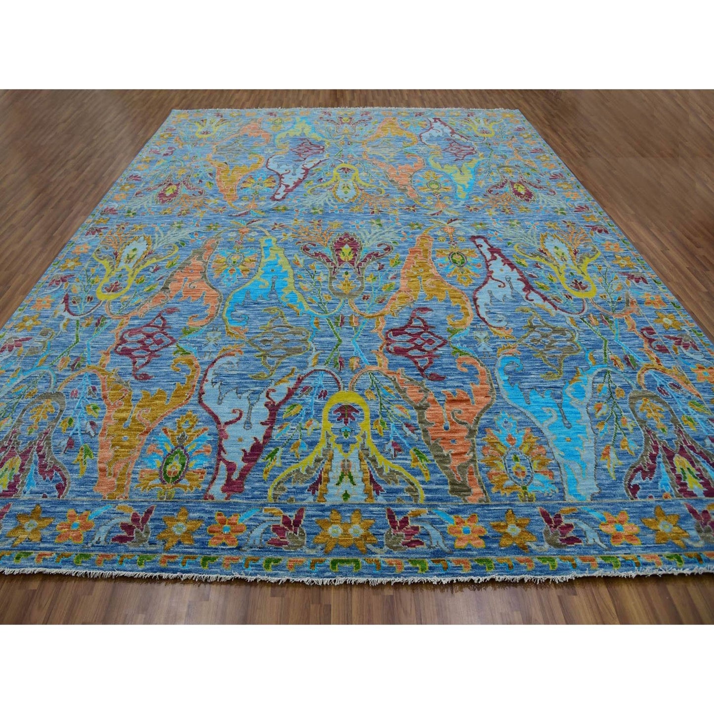 12'3"X15' Blue 100% Wool Colorful Oushak Weave Hand Knotted Oversized Rug